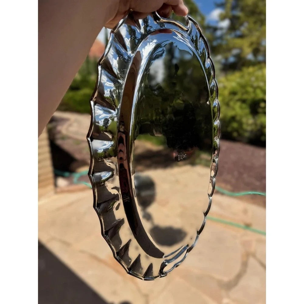 Vintage Juventino Lopez Reyes - Sterling Silver Scalloped Oval Tray - Mexico JLR